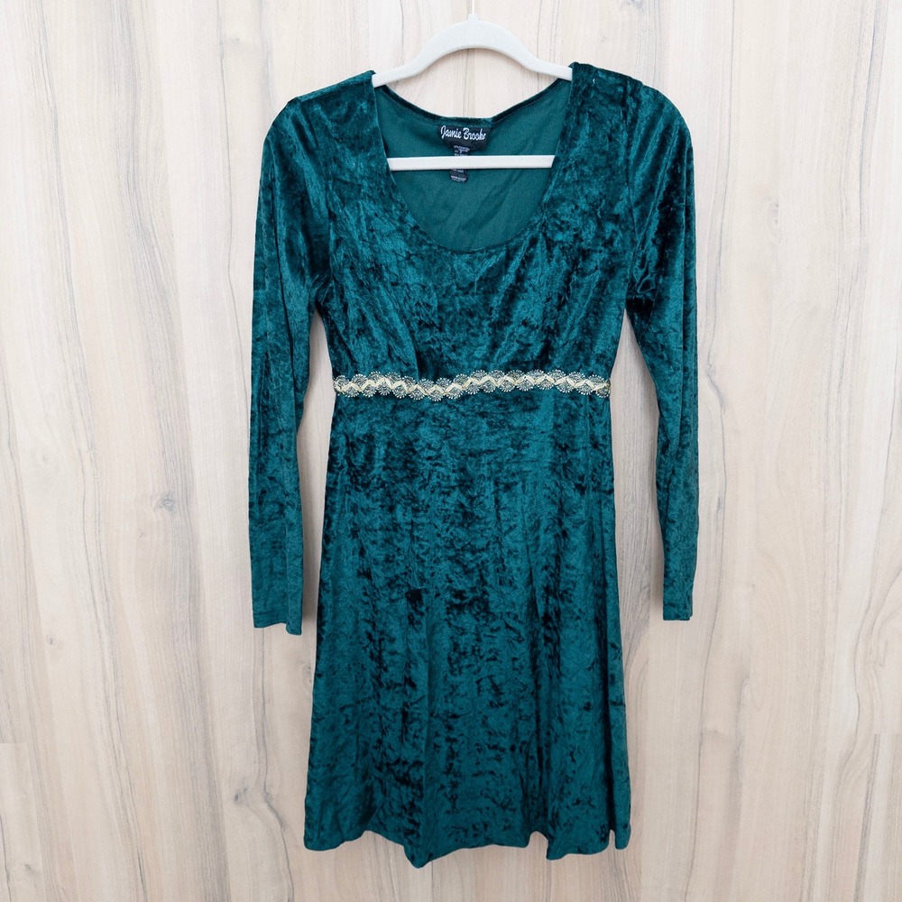 Jamie Brooke Crushed Velvet Long Sleeve Dress Sz‎ S Green Ren Faire Forest Fairy